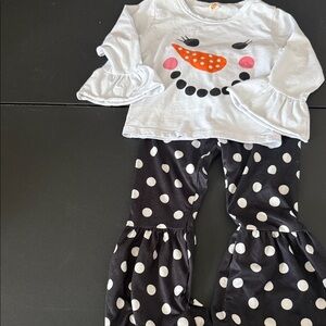 Snowman Top and Polka Dot Pants Set